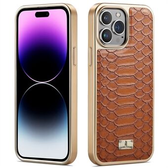 FIERRE SHANN For iPhone 14 Pro Max Python Texture PU Leather Coated TPU Phone Back Case Electroplated Protective Cover