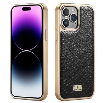 FIERRE SHANN For iPhone 14 Pro Max PU Leather Coated TPU Back Case Snake Texture Electroplated Anti-drop Phone Cover