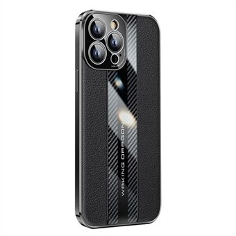 For iPhone 14 Pro Max Carbon Fiber Texture Electroplated Phone Case Genuine Leather Coated TPU Drop Protection Cover