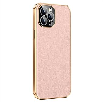 Anti-Drop Slim Case for iPhone 14 Pro Max Protective Case Genuine Leather Coated Electroplating TPU Phone Case
