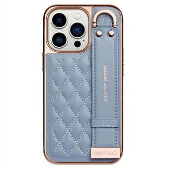 ONEGIF For iPhone 14 Pro Max Anti-fall Phone Case with Imprinted Rhombus Pattern Electroplated Phone Cover with Hand Strap Kickstand