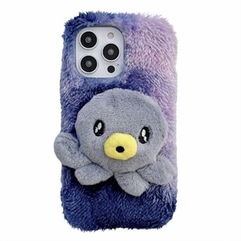 For iPhone 14 Pro Max Plush Octopus Doll Soft Fluffy Phone Case Anti-scratch TPU Protective Cover