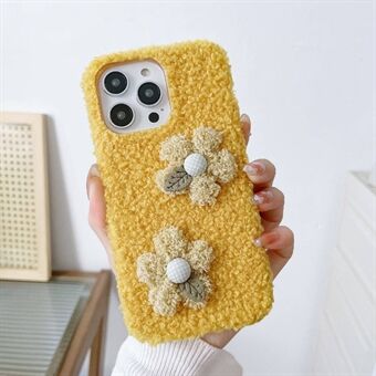 For iPhone 14 Pro Max Flower Decor Plush + TPU Soft Case Anti-drop Protective Phone Cover