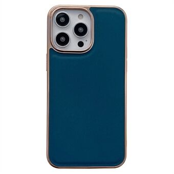 Silky Series For iPhone 14 Pro Max Genuine Leather Coated TPU Shockproof Case Nano Electroplating Phone Back Cover