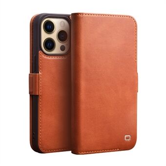 QIALINO For iPhone 14 Pro Max Scratch Resistant Business Style Magnetic Closure Genuine Leather Flip Cover Wallet Stand Phone Case
