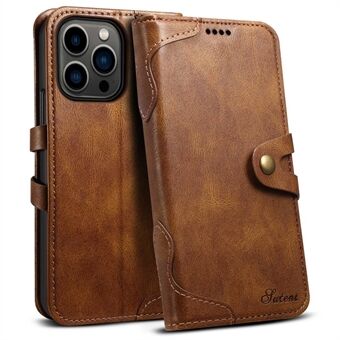 SUTENI Q03 Series Drop-proof Phone Case for iPhone 14 Pro Max, PU Leather Button Closure Protective Shell Flip Stand Wallet Cover