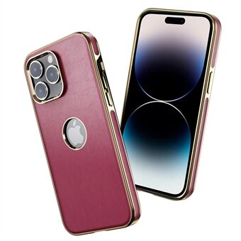 For iPhone 14 Pro Max Phone Cover, Metal Button PU Leather Coated TPU Case with Logo Hole