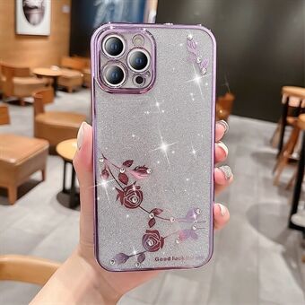 Electroplating TPU Phone Case For iPhone 14 Pro Max, Rhinestone Decor Flower Pattern Decor Glitter Powder Protective Mobile Phone Cover