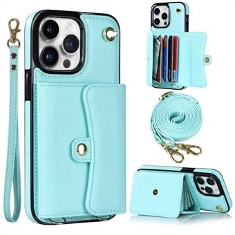 For iPhone 14 Pro Max RFID Blocking Phone Case Kickstand Accordion Style Card Holder Phone Cover with Short Strap and Long Strap