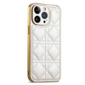 SUTENI For iPhone 14 Pro Max Rhombus Design Skin-touch PU Leather Coated TPU+PC Phone Case Electroplating Drop-proof Cover