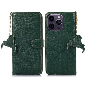 For iPhone 14 Pro Max RFID Blocking Wallet Phone Case Genuine Cow Leather Stand Flip Phone Cover