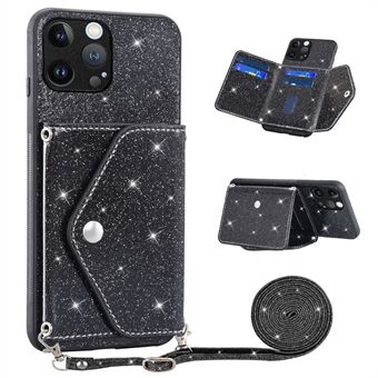 Back Shell for iPhone 14 Pro Max Triangle Card Holder PU Leather+TPU Phone Cover with Kickstand