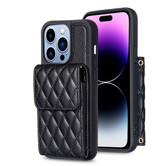 BF22-Style For iPhone 14 Pro Max Dustproof Phone Case PU Leather+TPU Phone Shell with Vertical Card Holder and Strap