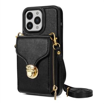 For iPhone 14 Pro Max PU Leather + TPU Kickstand Phone Case Card Slot Holder Zipper Bag Phone Cover