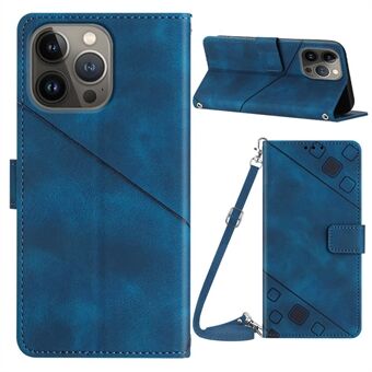 PT005 YB Imprinting Series-7 for iPhone 14 Pro Max PU Leather Wallet Phone Case Imprinted  Flip Stand Cover with Shoulder Strap
