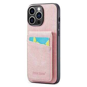 FIERRE SHANN For iPhone 14 Pro Max Kickstand Phone Case Card Holder PU Leather + TPU Cover