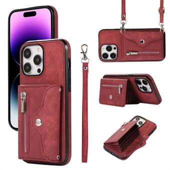 For iPhone 14 Pro Max PU Leather+TPU Phone Case Kickstand Back Cover with RFID Blocking Card Bag
