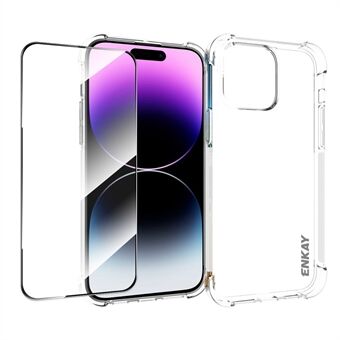 ENKAY HAT PRINCE For iPhone 14 Pro Max TPU Phone Case Anti-drop Clear Cover with High Aluminium-silicon Glass Screen Film