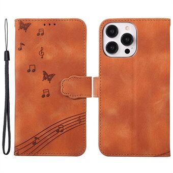 For iPhone 14 Pro Max Imprinted Musical Notation PU Leather Phone Case Wallet Stand Phone Cover