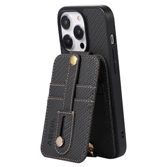 ABEEL Style 02 For iPhone 14 Pro Max Kickstand Cover with RFID Blocking Card Holder Carbon Fiber Texture PU Leather+TPU Phone Case