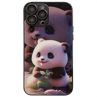 For iPhone 14 Pro Max Fall-proof Cute Panda Pattern Printing Tempered Glass+TPU Phone Case with Lens Film
