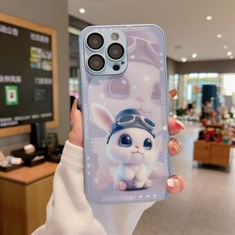 For iPhone 14 Pro Max Tempered Glass+TPU Rabbit Pilot Pattern Printing Phone Case with Lens Film