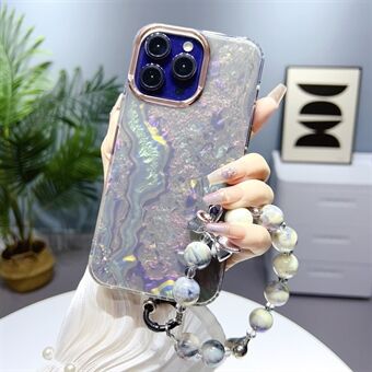 For iPhone 14 Pro Max Shell Pattern Back Case TPU+PC IMD Phone Cover with Pearl Hand Chain