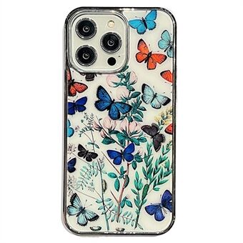 For iPhone 14 Pro Max Electroplating Edge IMD Cover Flower Pattern Anti-drop PC+TPU Phone Case
