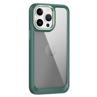 PC+TPU Phone Case for iPhone 14 Pro Max , Carbon Fiber Texture Edge Lens Ring Transparent Cover