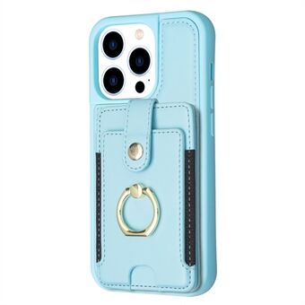 BF27 For iPhone 14 Pro Max PU Leather+TPU Card Holder Case Ring Kickstand Phone Cover