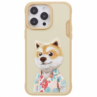 NIMMY Shockproof Case for iPhone 14 Pro Max Embroidered Cute Animal Pattern PC+TPU+PU Phone Cover