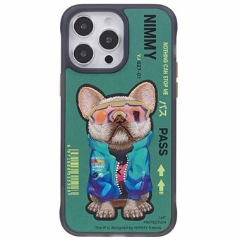 NIMMY Cool Embroidered Phone Case for iPhone 14 Pro Max Shockproof PC+TPU+PU Phone Cover