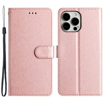 For iPhone 14 Pro Max Silk Texture Anti-drop Case PU Leather Phone Cover Wallet Stand with Wrist Strap