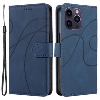 For iPhone 14 Pro Max Full Protection Phone Wallet Case PU Leather Stand Imprinted Line Cover