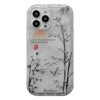 For iPhone 14 Pro Max Bamboo Forest Ink Painting TPU Cover Transparent Phone Case