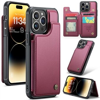 CASEME C22 Series PU+TPU Kickstand Case for Phone 14 Pro Max RFID Blocking Card Holder Phone Cover