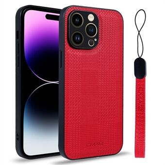 CMAI2 Shockproof Case for iPhone 14 Pro Max Slim Case Textured Imprinted PU+PC+TPU Phone Shell with Strap