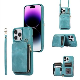 Bump Proof Shell for iPhone 14 Pro Max Zipper Wallet Phone Cover Kickstand PU Leather+TPU Case