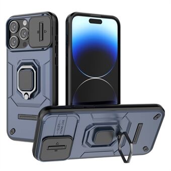 Shockproof Shell for iPhone 14 Pro Max , PC+TPU Phone Case Slide Lens Protection Kickstand Back Cover