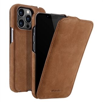 MELKCO For iPhone 14 Pro Max Genuine Cow Leather+PC Cover Litchi Texture Vertical Flip Protective Phone Case