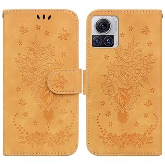 For Motorola Moto X30 Pro 5G / Edge 30 Ultra 5G Imprinting Roses Butterflies PU Leather Full Protection Case Phone Wallet Stand Cover with Strap