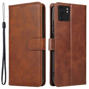 For Motorola Edge 40 5G Leather Phone Wallet Case Calf Texture Stand Phone Cover with Strap