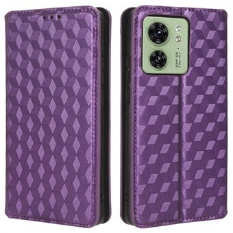 For Motorola Edge 40 5G Phone Cover Rhombus Imprinted Shell PU Leather Stand Fall Proof Case