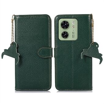 For Motorola Edge 40 5G RFID Blocking Genuine Cow Leather Case Litchi Texture Stand Wallet Phone Cover