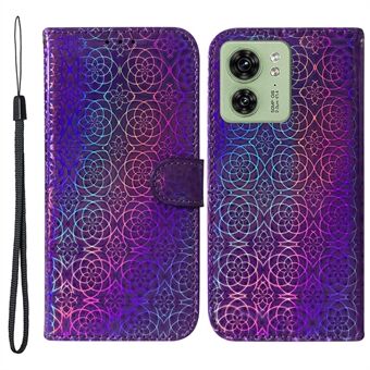 For Motorola Edge 40 5G Leather Phone Case Wallet Stand Cover with Dazzling Flower Pattern