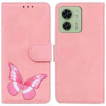 For Motorola Edge 40 5G PU Leather Butterfly Printing Case Stand Wallet Skin-touch Phone Cover