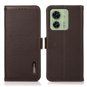 KHAZNEH For Motorola Edge 40 5G Phone Case Wallet RFID Blocking Stand Litchi Texture Genuine Cow Leather Cover