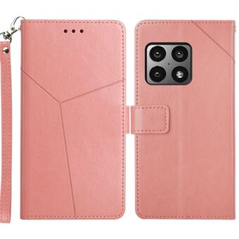 PU Leather Smartphone Covering Shell Y-shaped Lines Imprinted Handy Strap Magnetic Closure Stand Wallet Case for OnePlus 10 Pro 5G