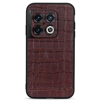 For OnePlus 10 Pro Anti-scratch Mobile Phone Case Crocodile Texture Genuine Leather Coated Hybrid Cover