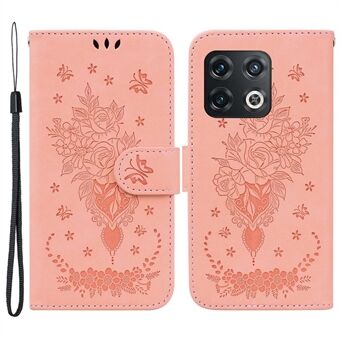For OnePlus 10 Pro Imprinting Roses Butterflies Pattern Shockproof Leather Phone Case Impact-resistant Wallet Stand Cover